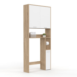 16763 - Meuble étagère dessus WC blanc et bois façon hêtre Meuble étagère dessus WC blanc et bois façon hêtre - WALLIS | ID Market