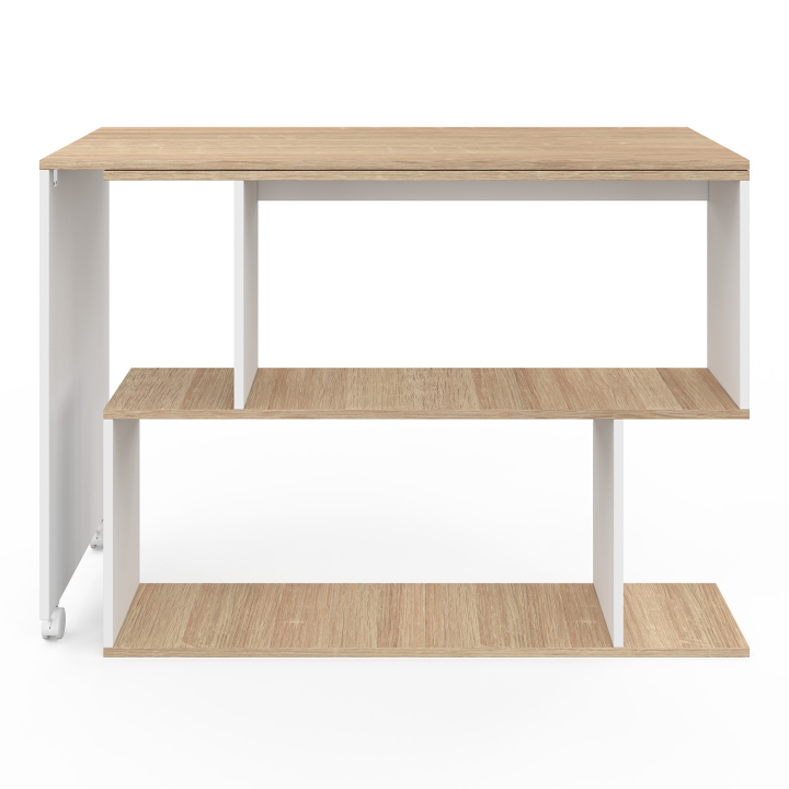 Bureau d'angle rotatif avec étagère en bois hêtre et blanc - JOY | ID Market