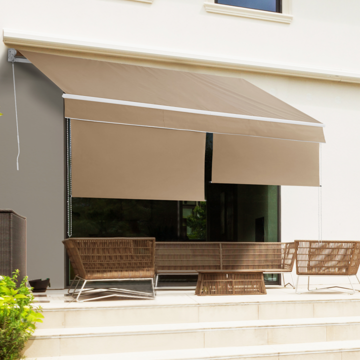 Store banne manuel taupe de 4x3M avec lambrequin 150CM | ID Market