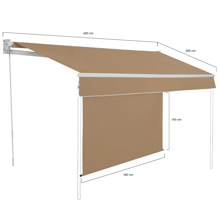 Store banne manuel taupe de 4x3M avec lambrequin 150CM | ID Market