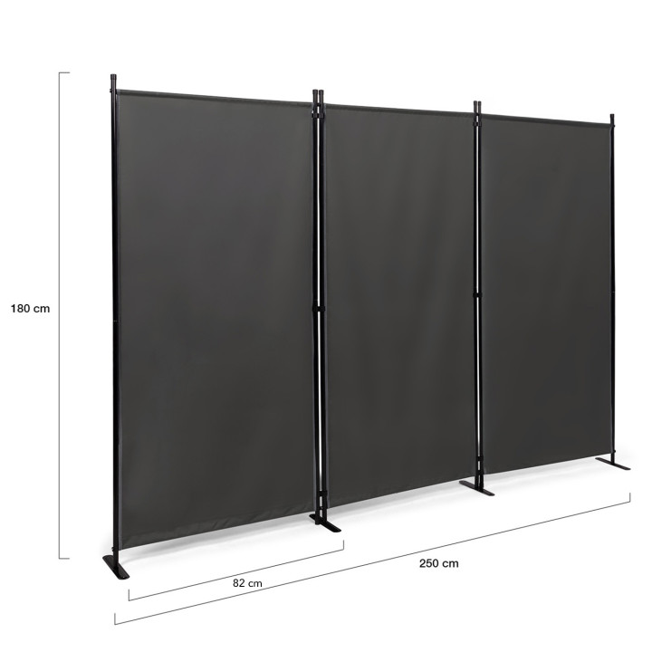 Paravent intérieur / extérieur sur pieds 3 panneaux 250 x 180 cm gris anthracite | ID Market