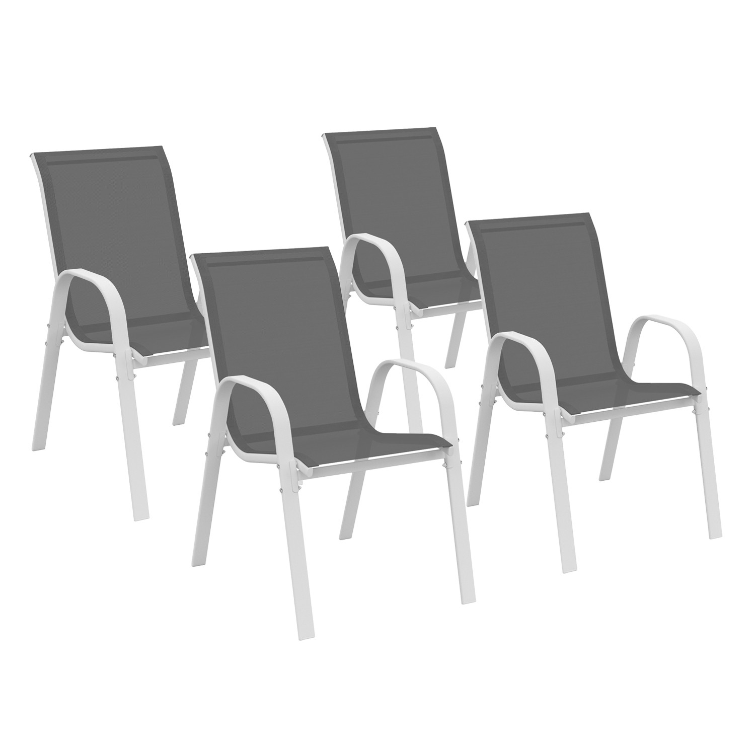 Chaises de jardin empilables blanc et gris : lot de 4