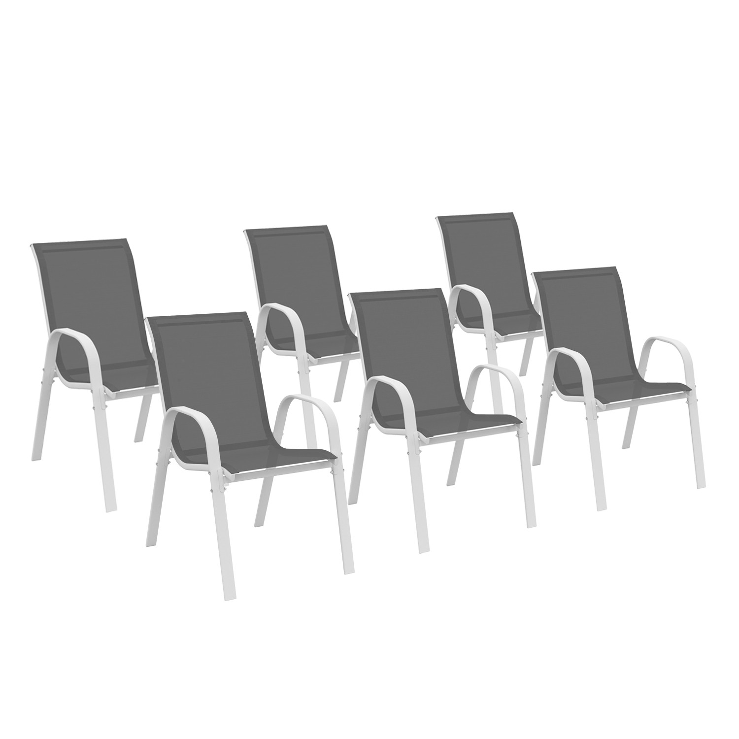 Chaises de jardin empilables blanc et gris - lot de 6