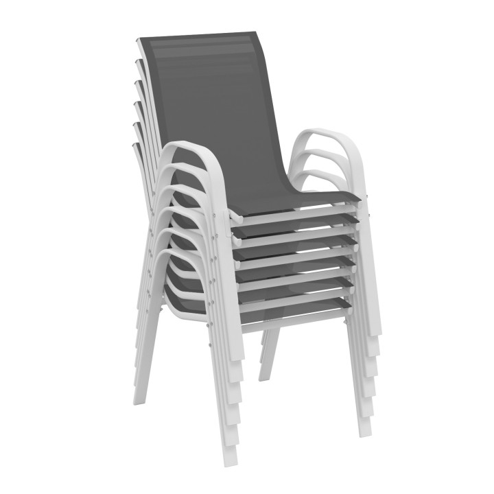 Lot de 6 chaises de jardin empilables blanches et grises - LYMA | ID Market Lot de 6 chaises de jardin empilables blanches et grises - LYMA | ID Market