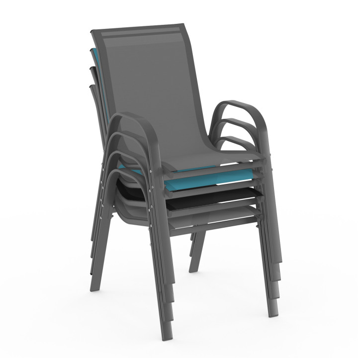 Metalen en textilene tuinstoelen mix kleur grijs, zwart en blauw - LYMA | ID Market