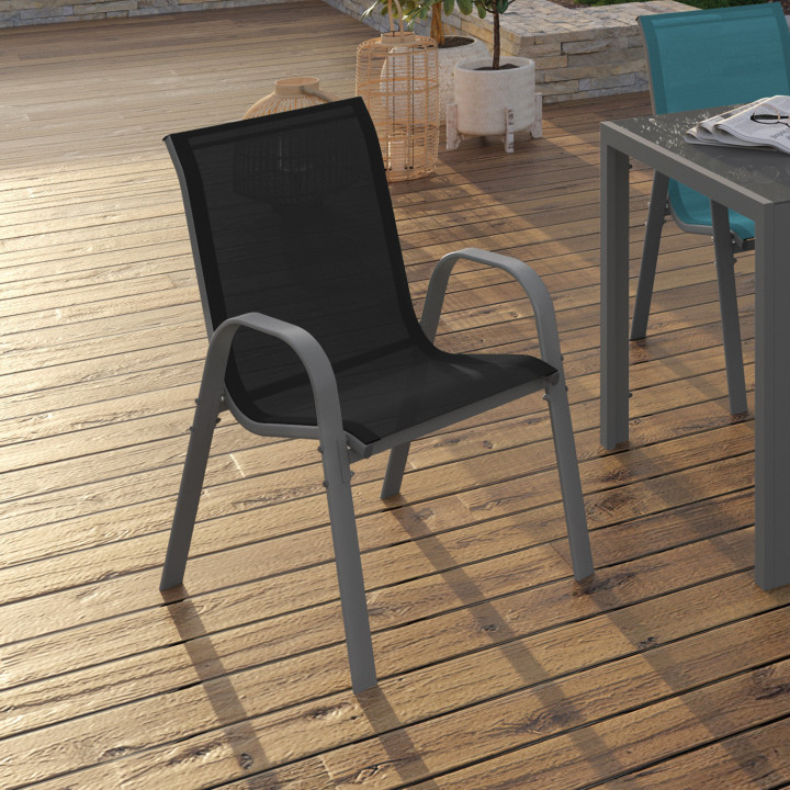 Metalen en textilene tuinstoelen mix kleur grijs, zwart en blauw - LYMA | ID Market