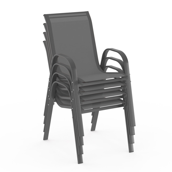 Salon de jardin 4 places table 70cm chaises empilables gris anthracite - MADRID | ID Market