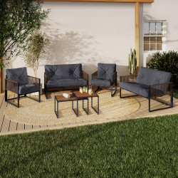 16833 - Conjunto de muebles bajos de jardín de 6 plazas en gris antracita con efecto ratán Conjunto de muebles bajos de jardín de 6 plazas en gris antracita con efecto ratán - RIO | ID Market