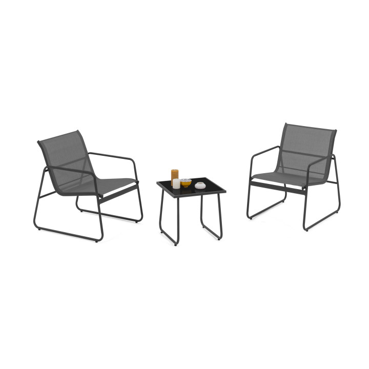 Salon de jardin avec 2 fauteuils en acier et textilène gris anthracite - MALAGA | ID Market