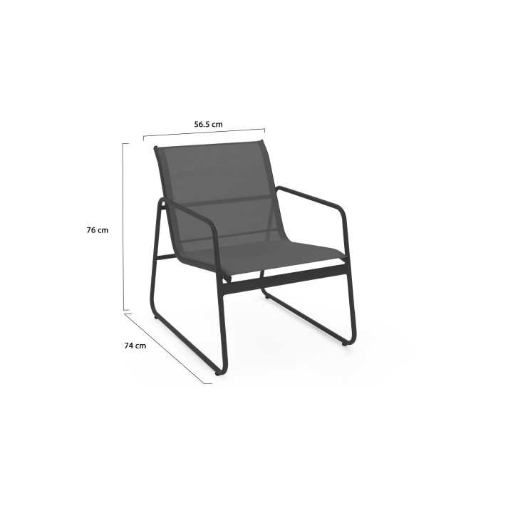 Salon de jardin avec 2 fauteuils en acier et textilène gris anthracite - MALAGA | ID Market