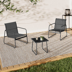 Tuinmeubelset met 2 stoelen van staal en antracietgrijs textilene - MALAGA | ID Market