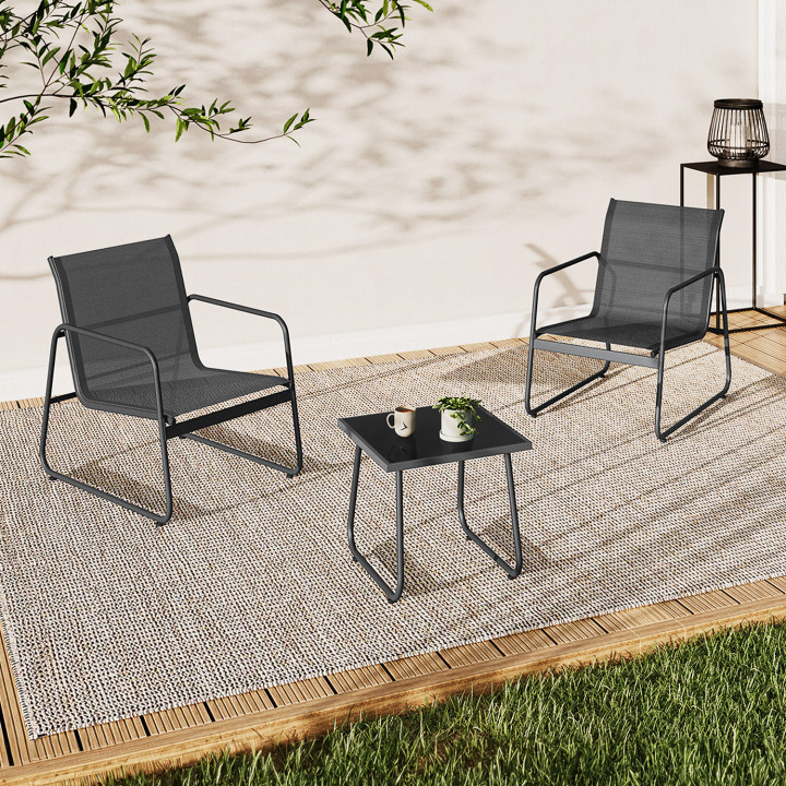 Salon de jardin avec 2 fauteuils en acier et textilène gris anthracite - MALAGA | ID Market
