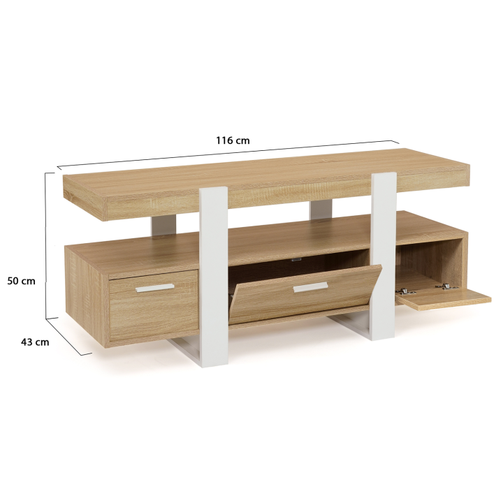 Tv-meubel 116 cm met lades, wit en hout - PHOENIX | ID Market