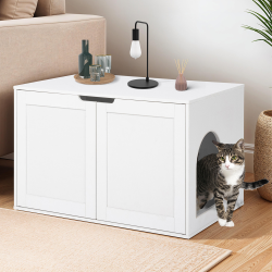 16630 - Maison de toilette pour chat - cache-litière avec doubles portes blanc Maison de toilette pour chat - cache-litière avec doubles portes blanc | ID Market