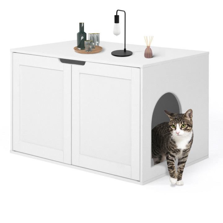 Maison de toilette pour chat - cache-litière avec doubles portes blanc | ID Market Maison de toilette pour chat - cache-litière avec doubles portes blanc | ID Market