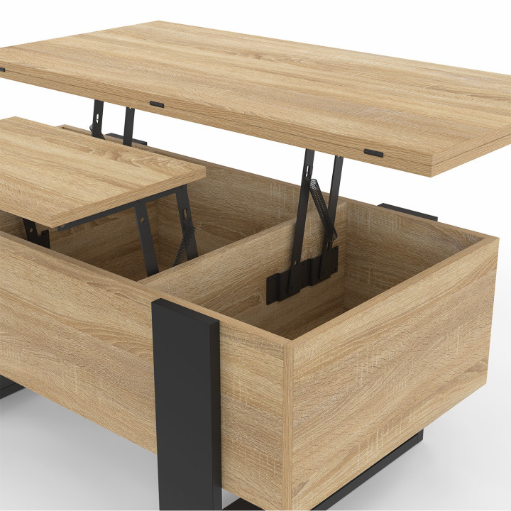 Tilbare salontafel die kan worden omgebouwd tot een houten en zwarte eettafel - PHOENIX | ID Market