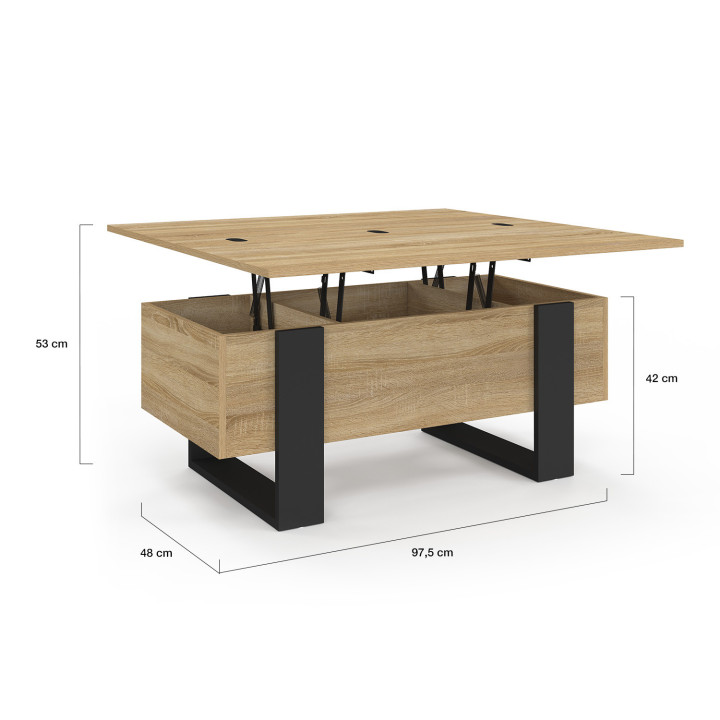 Tilbare salontafel die kan worden omgebouwd tot een houten en zwarte eettafel - PHOENIX | ID Market