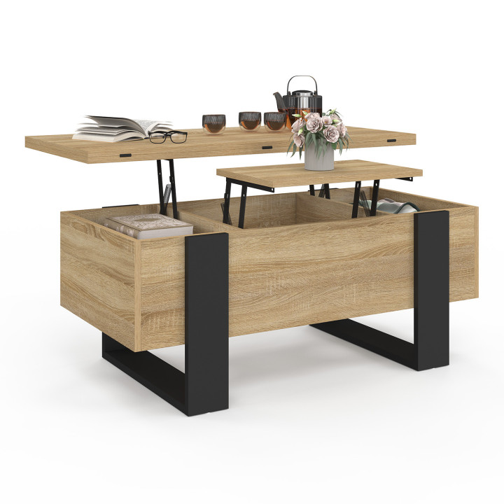 Tilbare salontafel die kan worden omgebouwd tot een houten en zwarte eettafel - PHOENIX | ID Market