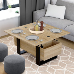 Table basse relevable convertible en table à manger bois et noir - PHOENIX | ID Market