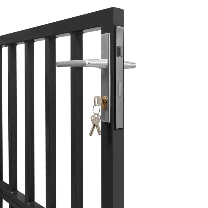 Puerta peatonal incorporada de acero gris carbón con cerradura y tirador 105 x 125 CM | ID Market