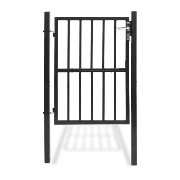 Puerta peatonal incorporada de acero gris carbón con cerradura y tirador 105 x 125 CM | ID Market