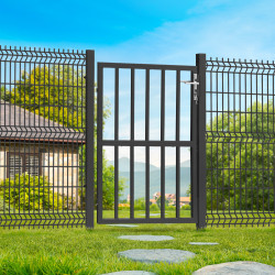 16874 - Portillon de jardin barreaudé en acier gris anthracite 105 x 125 CM avec serrure et poignée Portillon de jardin barreaudé 105 x 125 cm en acier gris anthracite avec serrure et poignée