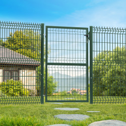 Portillon de jardin 105 x 150 cm occultable en acier vert avec serrure et poignée