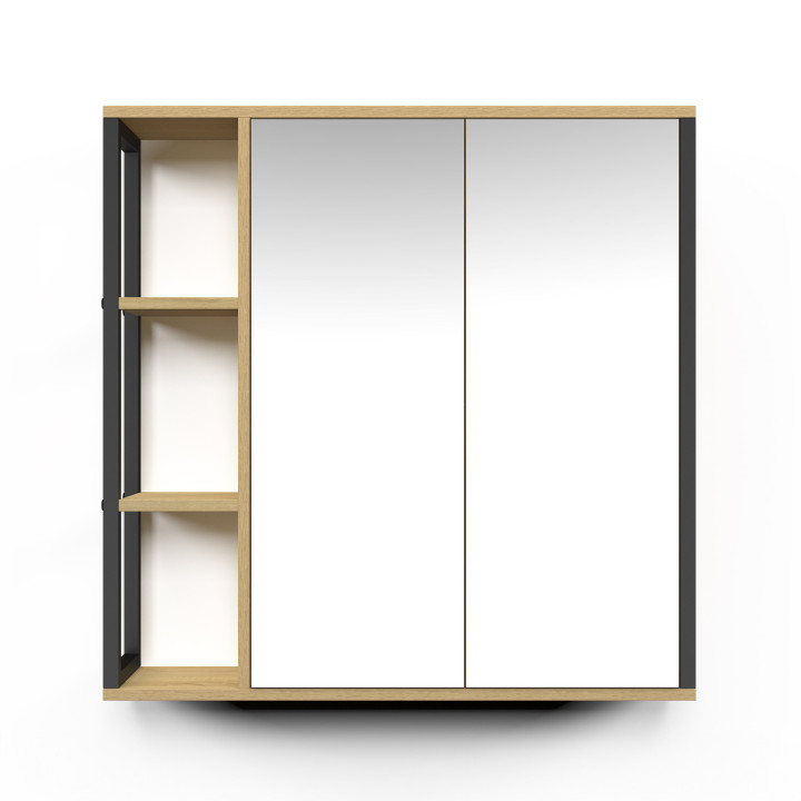 Meuble de rangement suspendu avec miroir et étagères pour salle de bain DETROIT design industriel