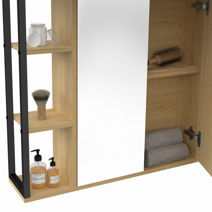 Meuble de rangement suspendu avec miroir et étagères pour salle de bain DETROIT design industriel