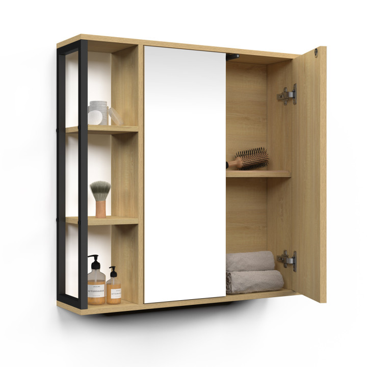 Meuble de rangement suspendu avec miroir et étagères pour salle de bain DETROIT design industriel