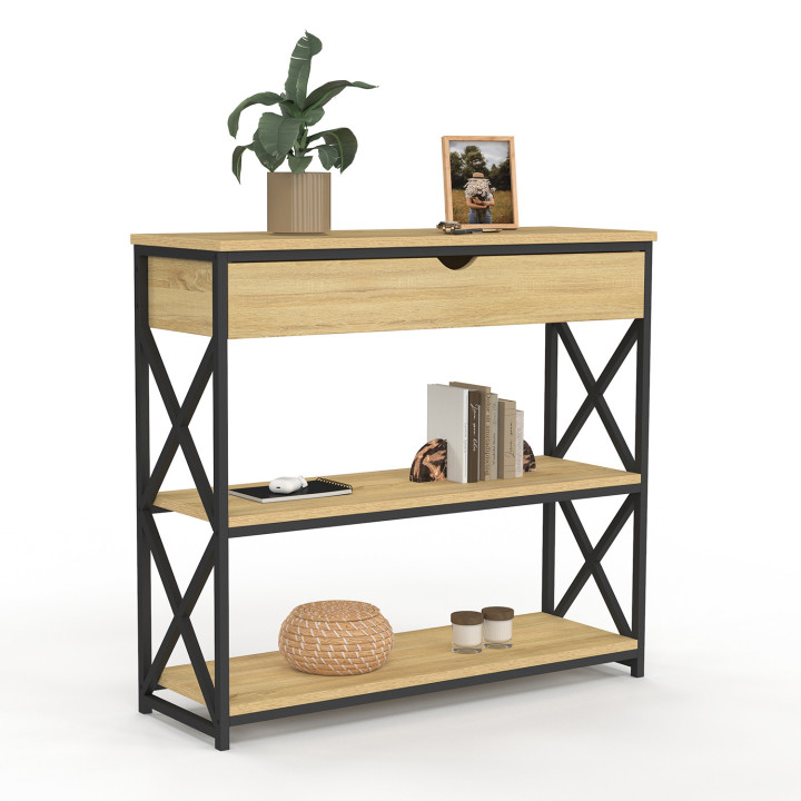 Consola industrial 1 cajón 2 estantes madera y metal - WAYNE | ID Market