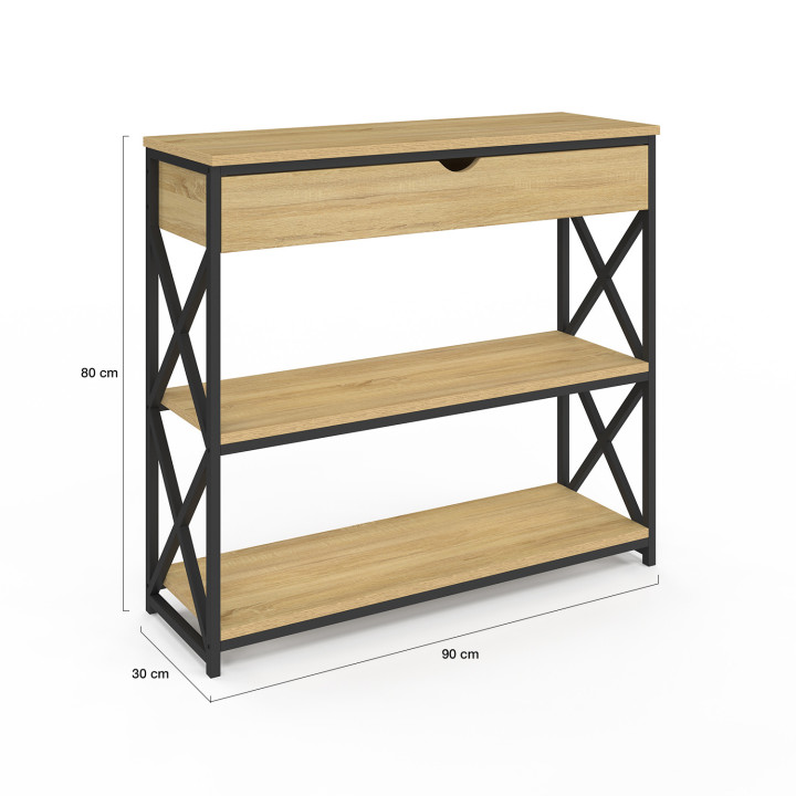 Industriële console 1 lade 2 planken hout en metaal - WAYNE | ID Market