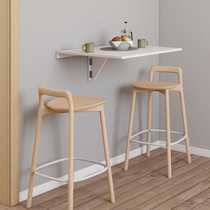 Mesa de pared plegable para 2 personas, madera blanca L.70cm - EXPRESSO | ID Market