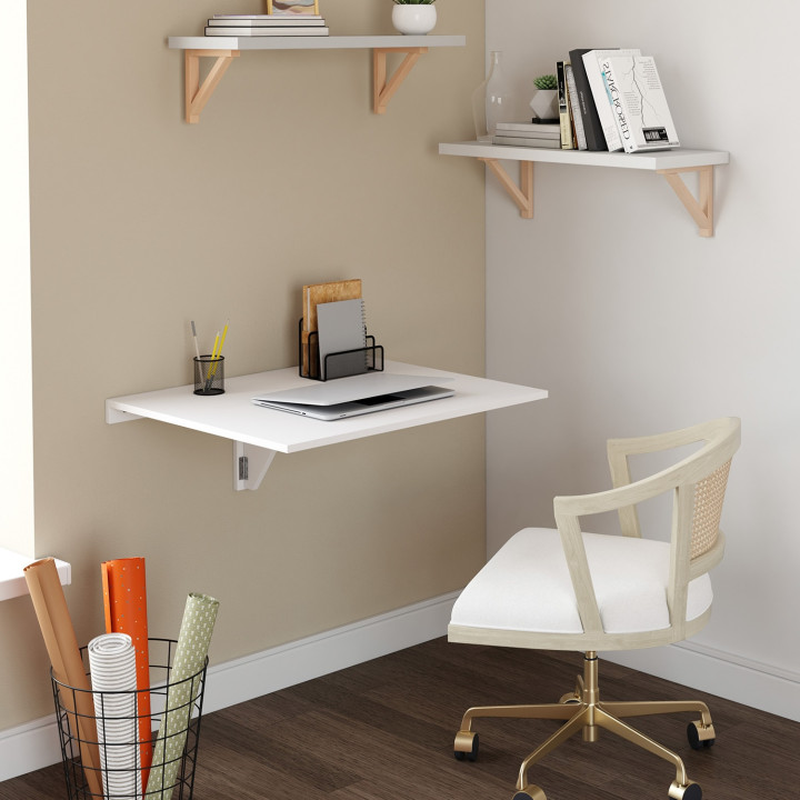 Mesa de pared plegable para 2 personas, madera blanca L.70cm - EXPRESSO | ID Market
