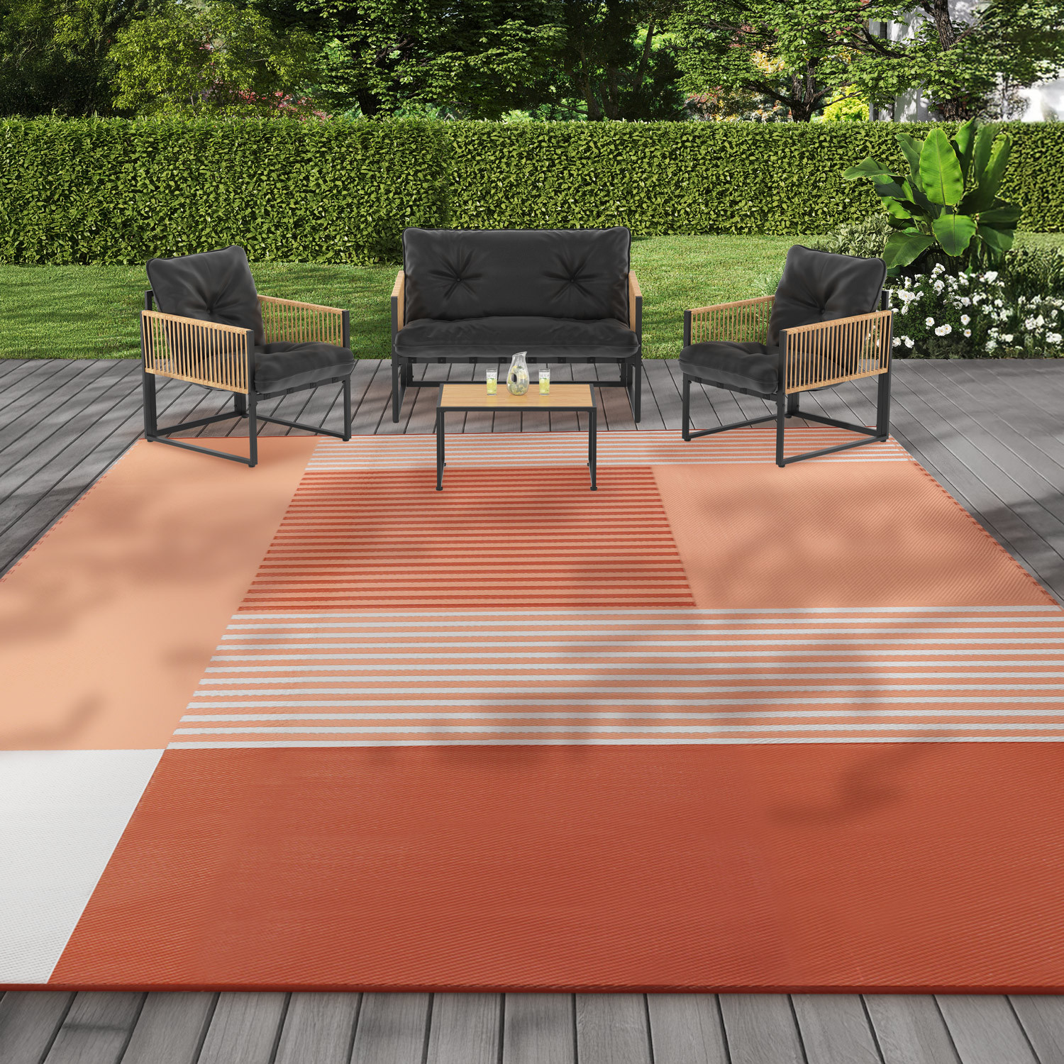 Tapis extérieur terracotta à formes géométriques