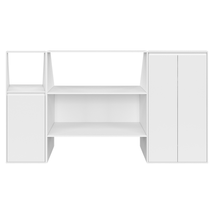 Estantería blanca de 2 niveles, armario de 2 puertas y armario de 1 puerta + 1 nicho inclinado - TOMI | ID Market