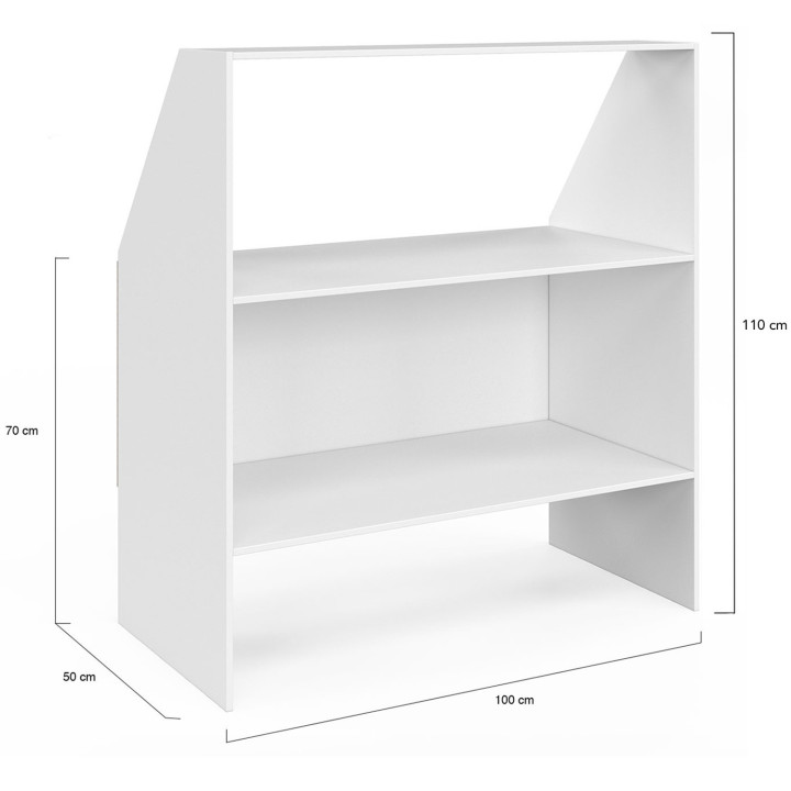 Ensemble étagère blanche 2 niveaux, armoire 2 portes et armoire 1 porte + 1 niche sous pente - TOMI | ID Market
