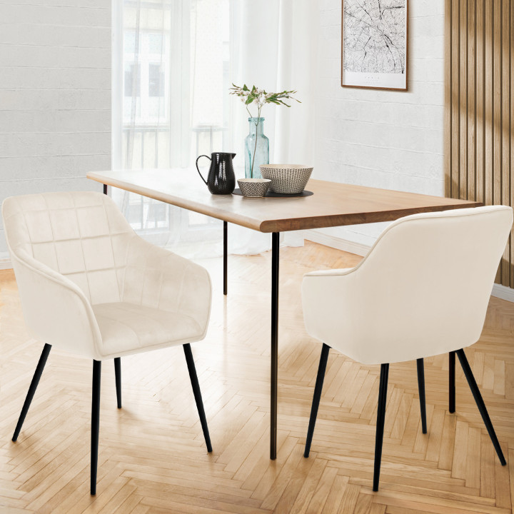 Set van 2 beige fluwelen eetkamerstoelen - MADY | ID Market