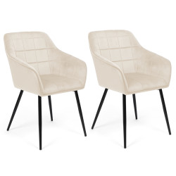 16454 - Fauteuils de table en velours beige Lot de 2 chaises de salle à manger, fauteuils de table MADY en velours beige