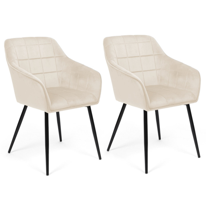 Set van 2 beige fluwelen eetkamerstoelen - MADY | ID Market