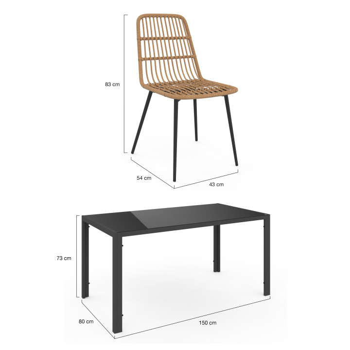 Set di mobili da giardino con tavolo in vetro temperato e 6 sedie in rattan - SUMMER | ID Market