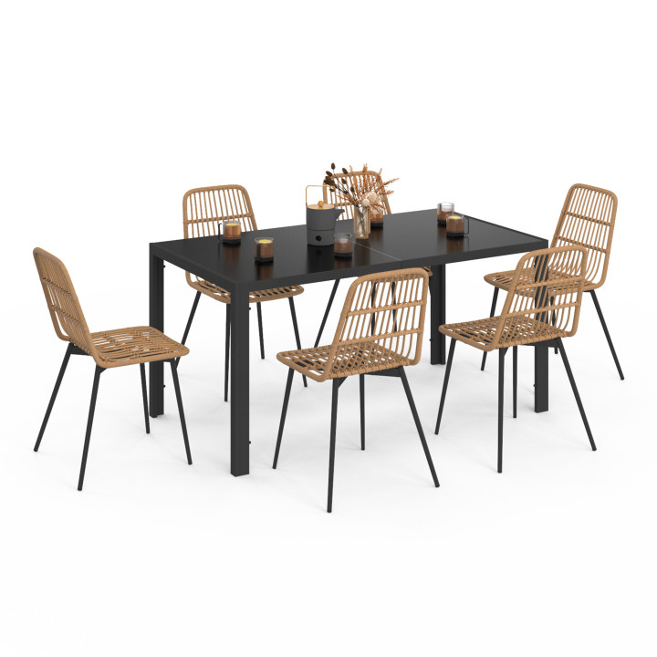 Set di mobili da giardino con tavolo in vetro temperato e 6 sedie in rattan - SUMMER | ID Market