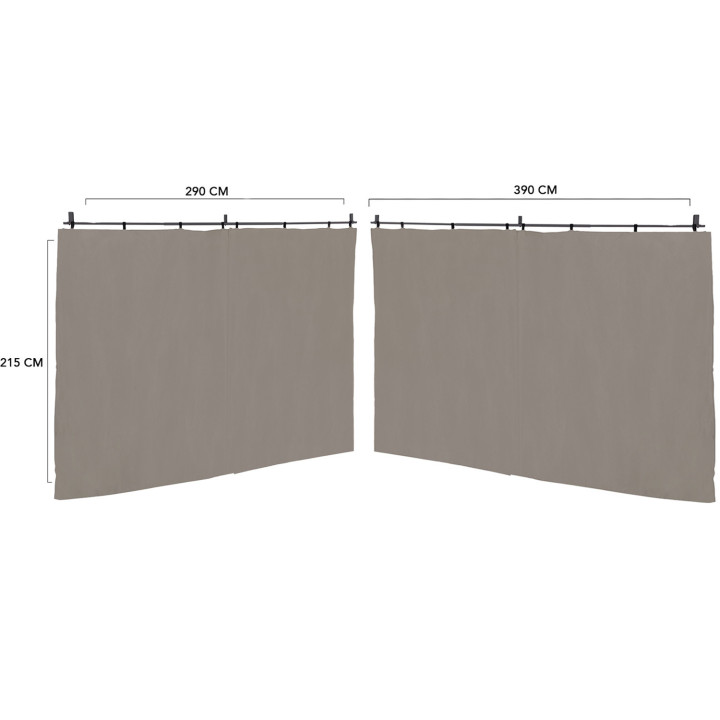 Set van 2 taupe gordijnen voor 3 en 4 M pergola met ritssluiting | ID Market