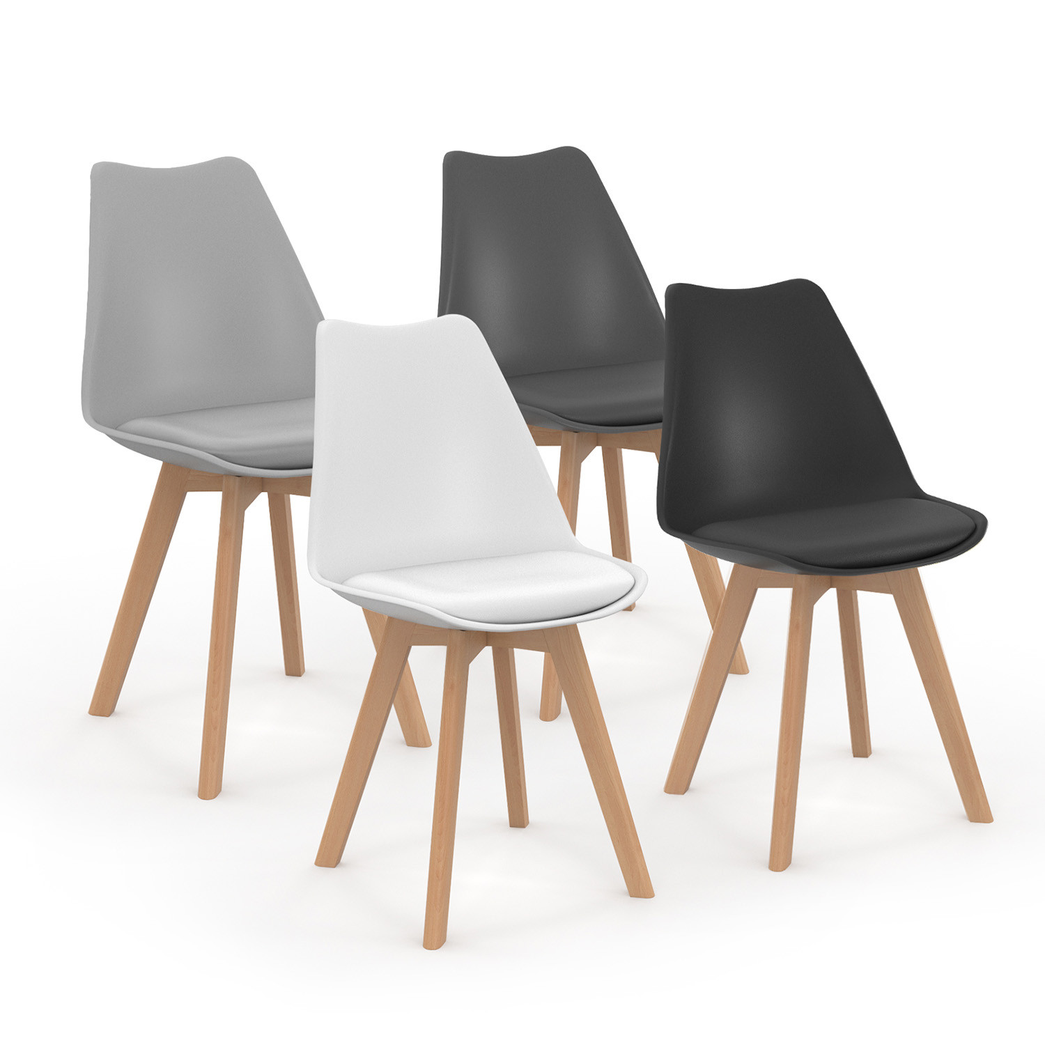 Chaises scandinaves 4 couleurs : gris foncé, gris clair, noir et blanc