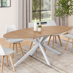 16335 - Tavolo da pranzo ovale industriale in legno e bianco Tavolo da pranzo ovale in legno e bianco per 10 persone - ALIX | ID Market