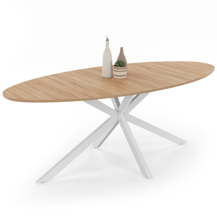 Mesa de comedor ovalada blanca y de madera para 10 personas - ALIX | ID Market