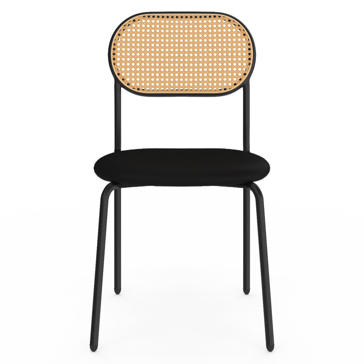 Set van 4 vintage stoelen van zwart metaal en riet - CLOTILDE |ID Market