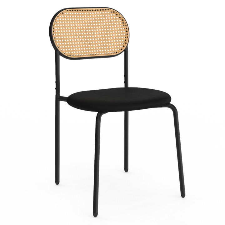 Set van 4 vintage stoelen van zwart metaal en riet - CLOTILDE |ID Market
