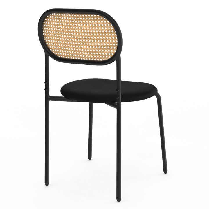 Lot de 4 chaises vintage en métal noir et cannage - CLOTILDE |ID Market