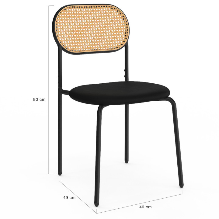 Set van 4 vintage stoelen van zwart metaal en riet - CLOTILDE |ID Market
